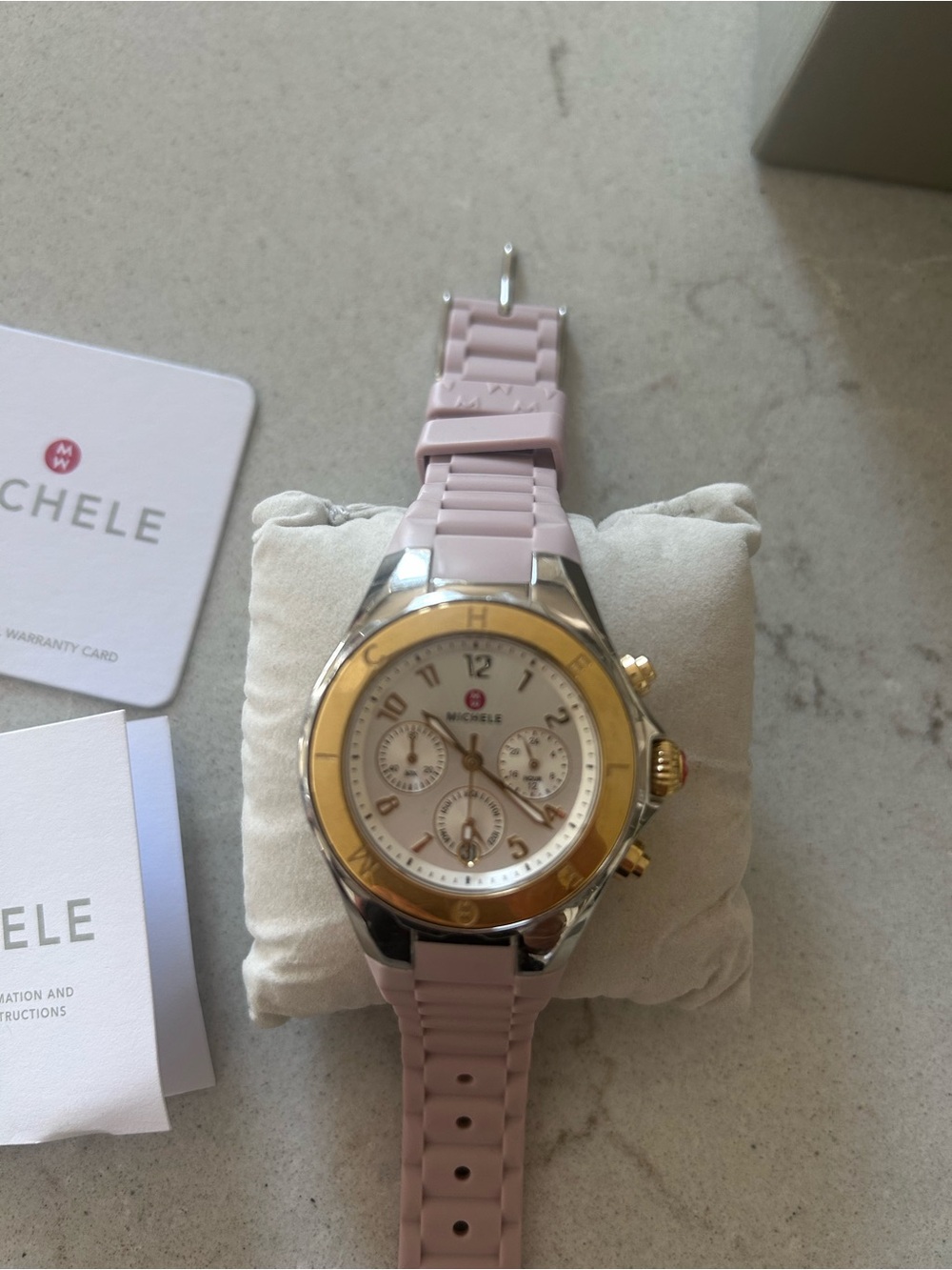 Michele Tahitian Pink and Gold Women's Chronograph Watch - Picture 3 of 8
